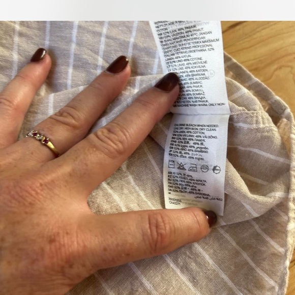 |H&M| Cream White Striped Button-up Linen Cotton Blend Slim-Fit 2XL - Picture 3 of 8